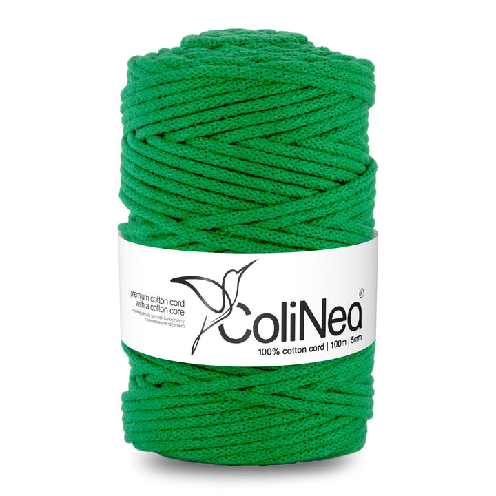 ColiNea, памучен шнур с памучна сърцевина, плетен, 5 мм, 100 м, зелен