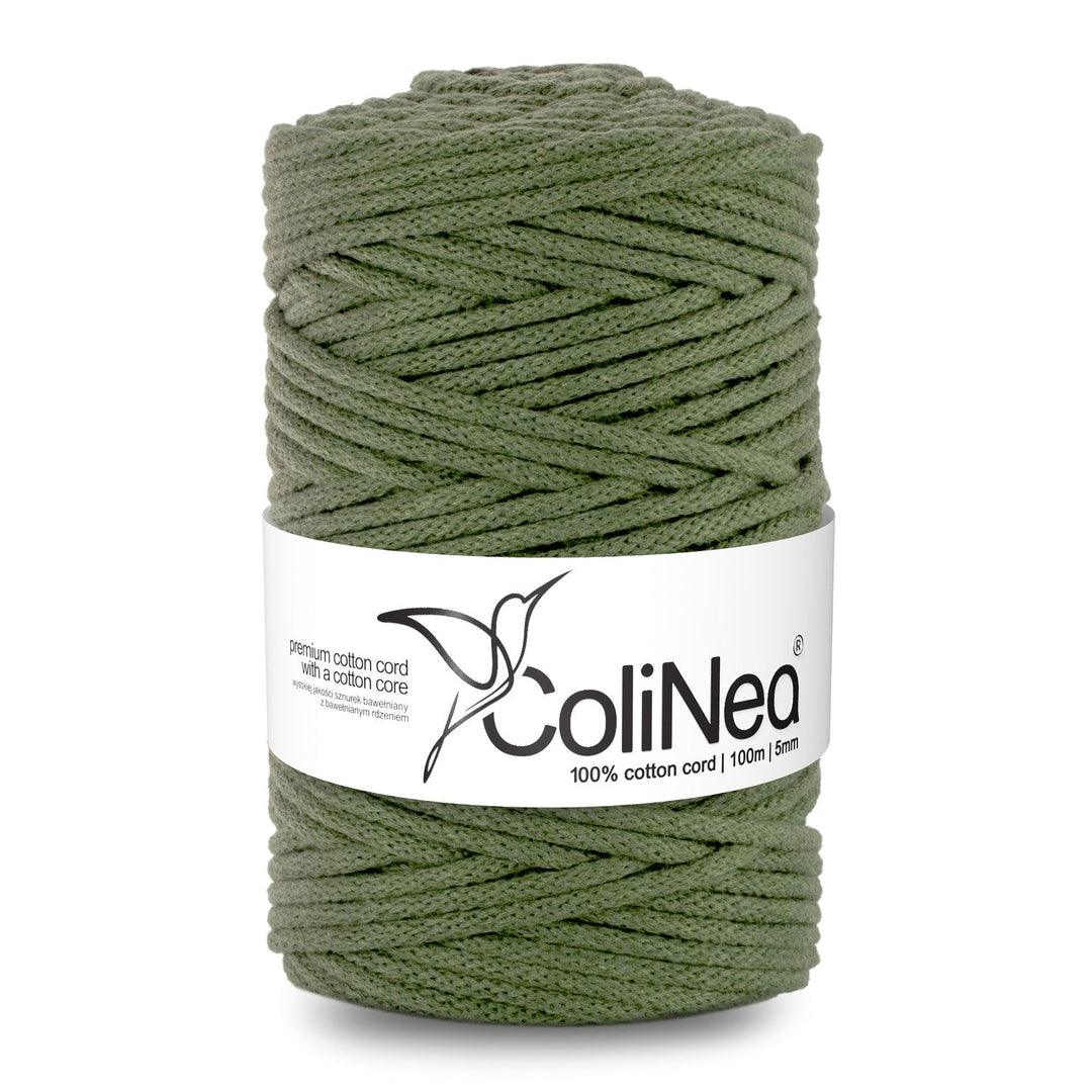 ColiNea, памучен шнур с памучна сърцевина, плетен, 5 мм, 100 м, каки