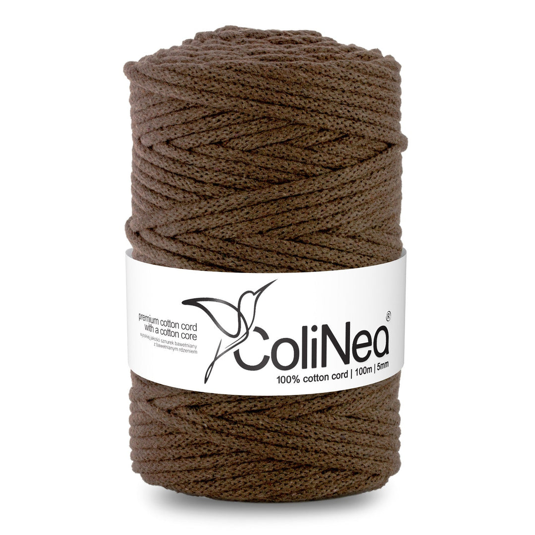 ColiNea, памучен шнур с памучна сърцевина, плетен, 5 мм, 100 м, кафяв