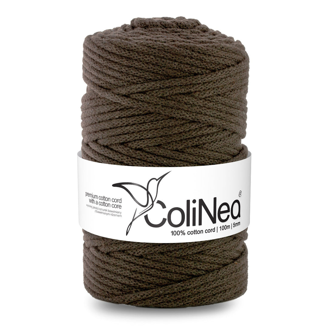 ColiNea, памучен шнур с памучна сърцевина, плетен, 5 мм, 100 м, тъмнокафяв