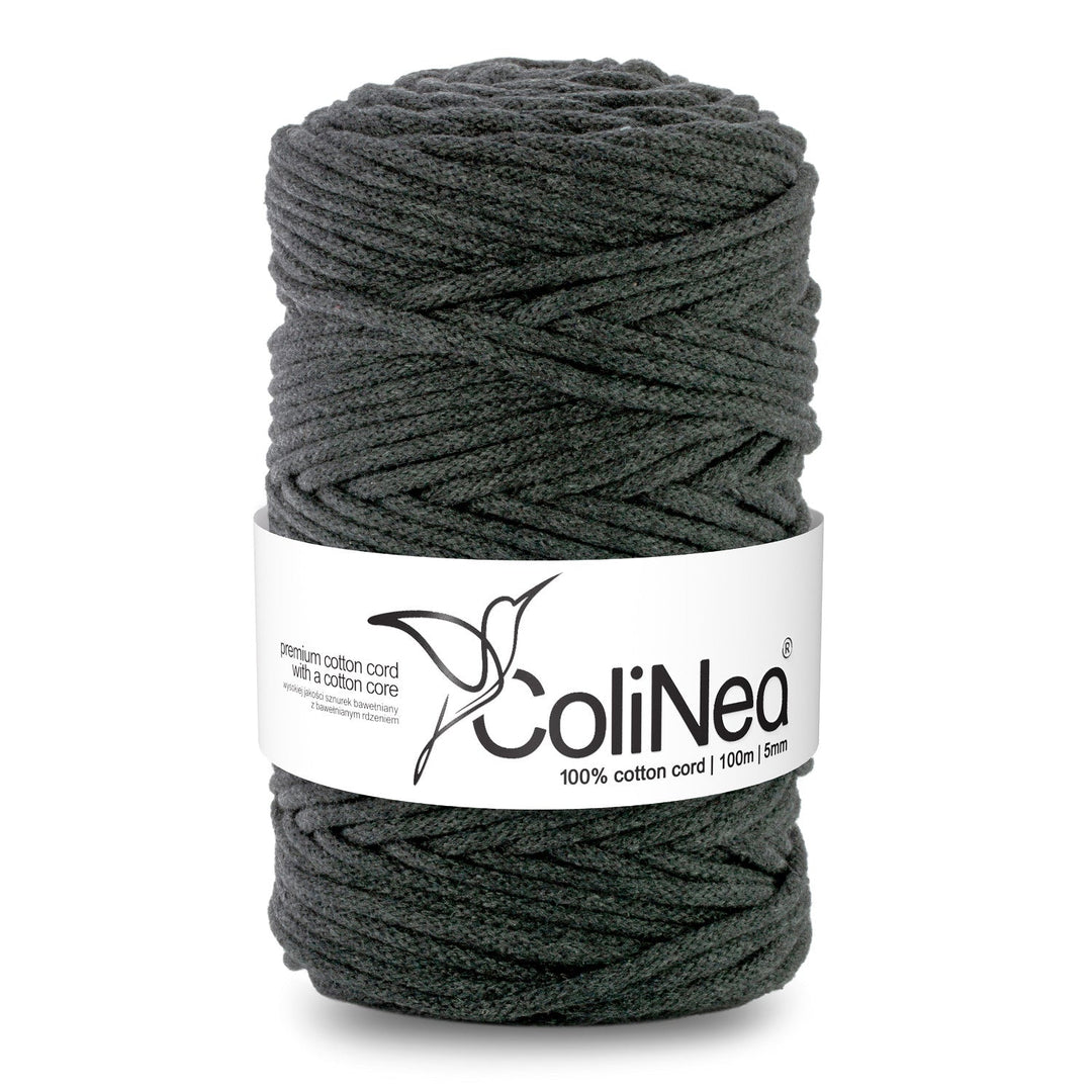 ColiNea, памучен шнур с памучна сърцевина, плетен, 5 mm, 100 m, антрацит