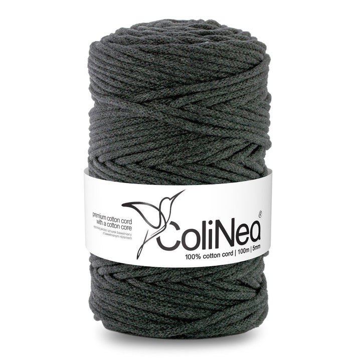 ColiNea, памучен шнур с памучна сърцевина, плетен, 5 mm, 100 m, антрацит