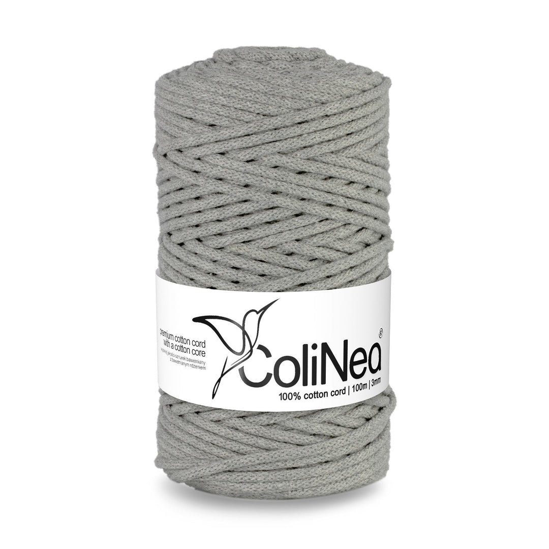 ColiNea, памучен шнур с памучна сърцевина, плетен, 3 мм, 100 м, сив