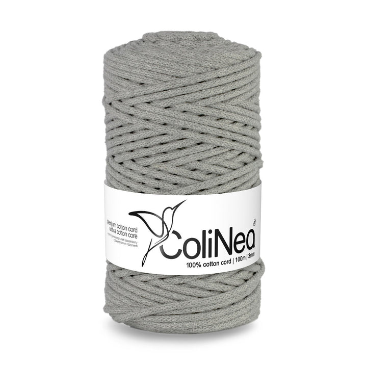 ColiNea, памучен шнур с памучна сърцевина, плетен, 3 мм, 100 м, сив