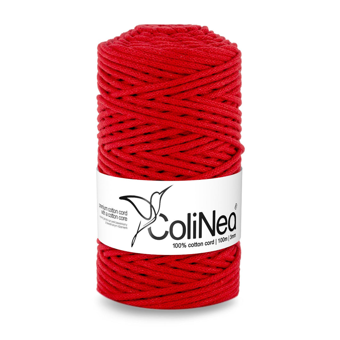 ColiNea, памучен шнур с памучна сърцевина, плетен, 3 мм, 100 м, червен