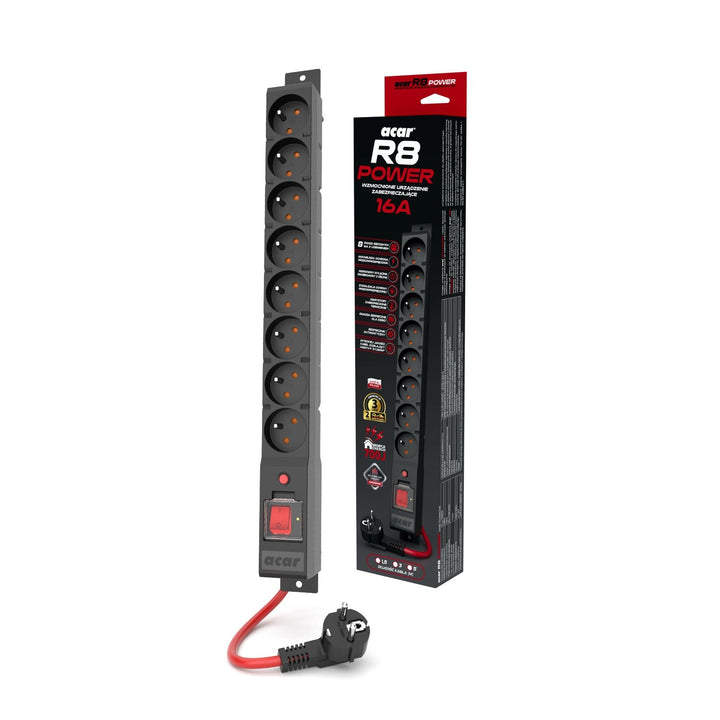 Акар прекъсвач, 16A, 3680W, 3m, черен, R8 POWER
