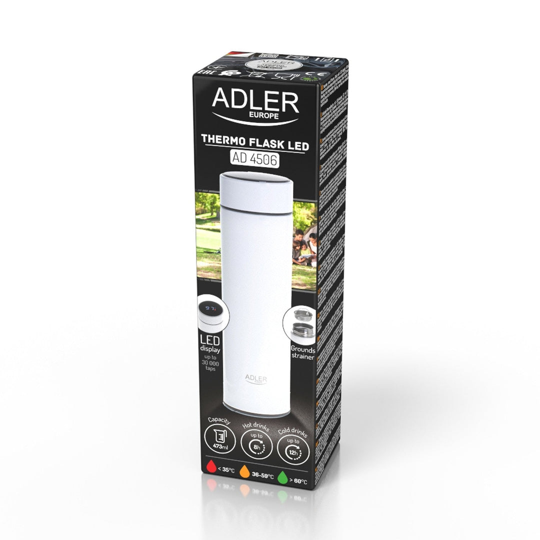 Термос Adler, LED сензорен дисплей, капацитет 473 мл, цвят: бял, AD 4506