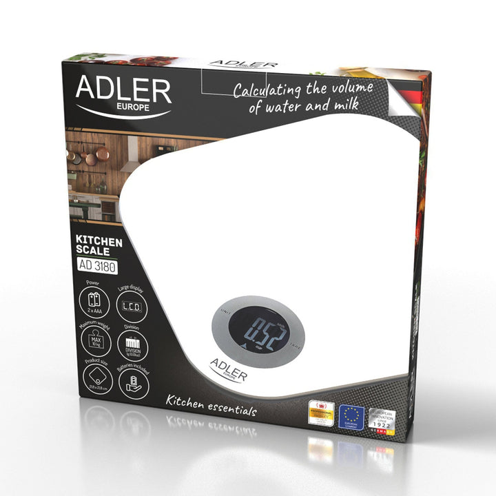Кухненски везни Adler, закалено стъкло, LCD дисплей, до 10 кг, AD 3180
