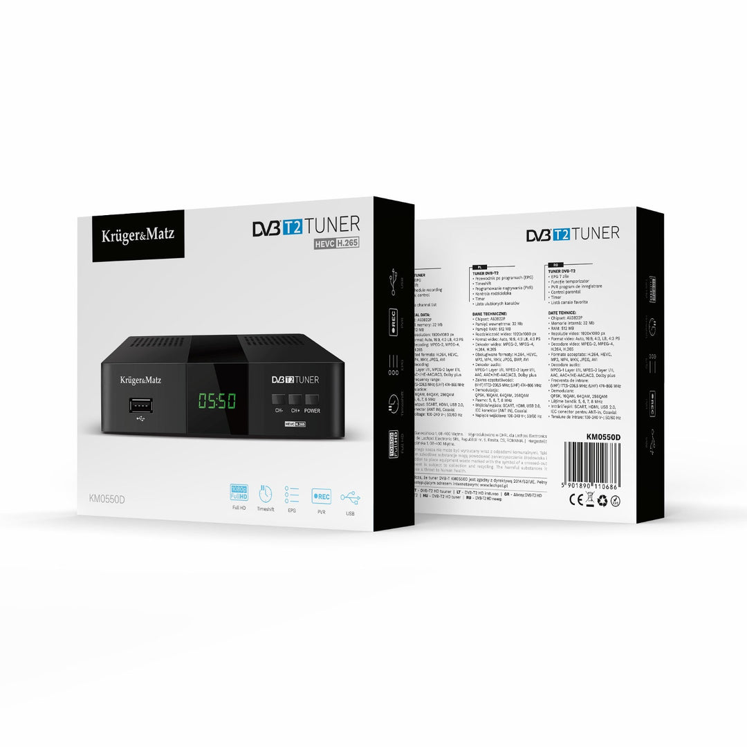 Тюнер-декодер DVB-T2 KM0550D H.265 HEVC EPG PVR Timeshift Kruger&Matz