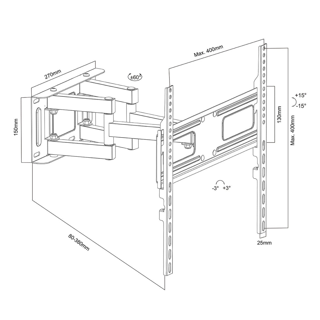 Монтажна стойка за телевизор Maclean, макс. VESA 400x400, 32-75", 50 кг, вертикална и хоризонтална настройка на ъгъла, профил 80-380 мм, черна, MC-788