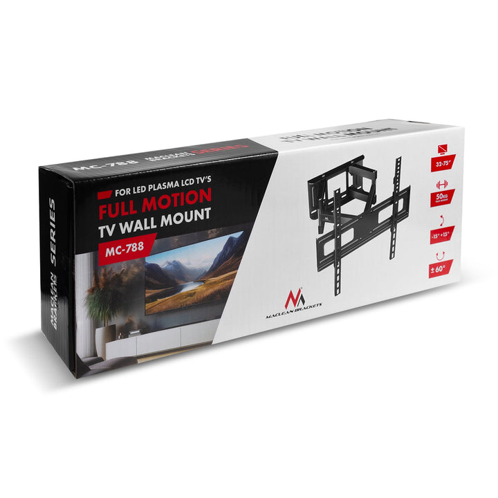 Монтаж за телевизор Maclean, макс. VESA 600x400, 32-85", 60 кг, вертикална и хоризонтална настройка на ъгъла, профил 65-390 мм, черен, MC-789