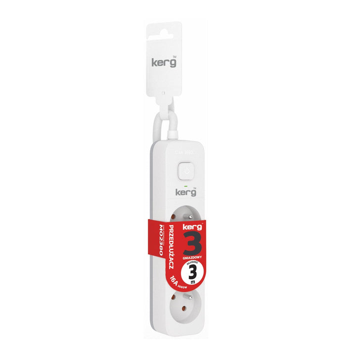 Удължител KERG с прекъсвач, 3 контакта, бял-сив, 3 m, 16 A, H05VV-F 3x1,5 mm²