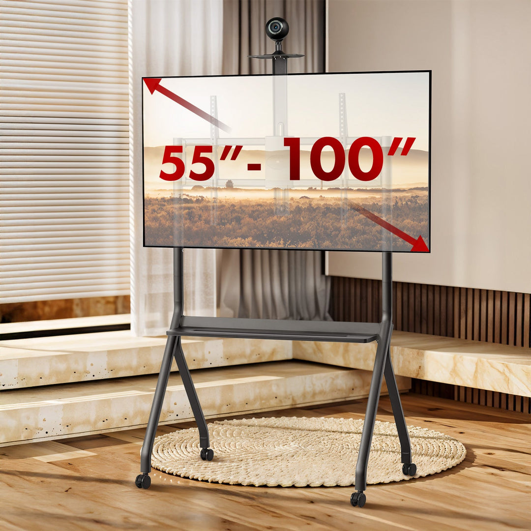Maclean TV stand / cărucior, raft cameră, pe roți, 55-100", încărcare max. 120kg/10kg raft, max. VESA 900x600, negru, MC-114 B