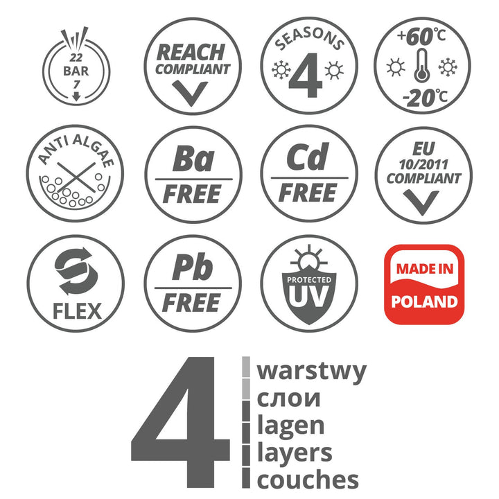 Vartco Светлосин 1" 20 м 4-слоен 22 бара градински маркуч