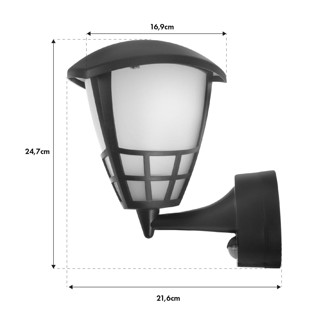 1xE27 стенна лампа с Maclean сензор, инфрачервен сензор, макс. натоварване 60W, IP65, черен цвят, MCE518 B + LED лампа с нажежаема жичка E27, 11W 230V Maclean Energy MCE280 WW топло бяло 3000K 1500lm ретро Edison декоративна A60
