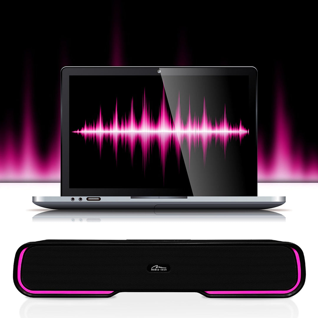 Преносим Bluetooth звуков панел, многоцветна RGB подсветка, RMS 10W, PMPO 450W, FM радио, MP3. AUX, вградена батерия, Media-Tech PHANTOM BT