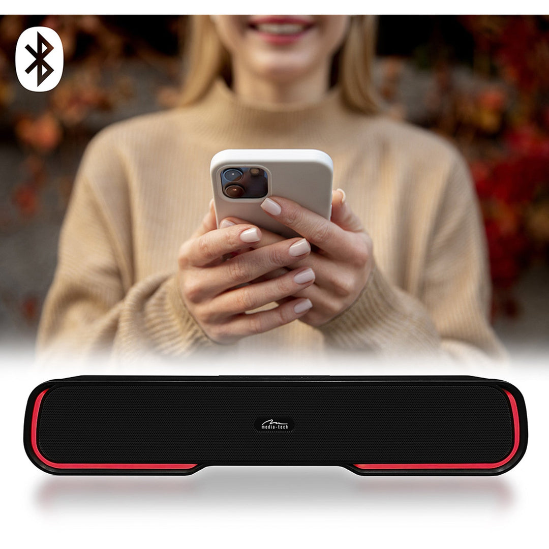 Преносим Bluetooth звуков панел, многоцветна RGB подсветка, RMS 10W, PMPO 450W, FM радио, MP3. AUX, вградена батерия, Media-Tech PHANTOM BT