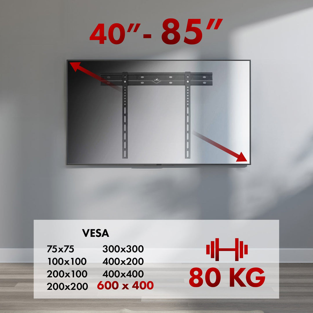 Ултраплосък стенен монтаж за телевизори Maclean, 40-85", макс. VESA 600x400, товароносимост до 80 кг, MC-123