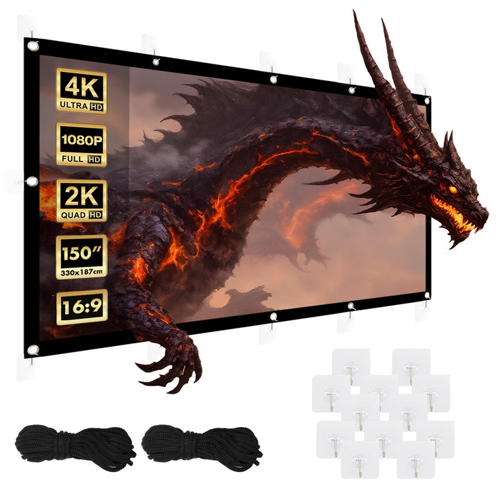 Проекционен екран Maclean, 150", 330x187cm, 25mm 16:9 рамка, куки за натягане, MC-167