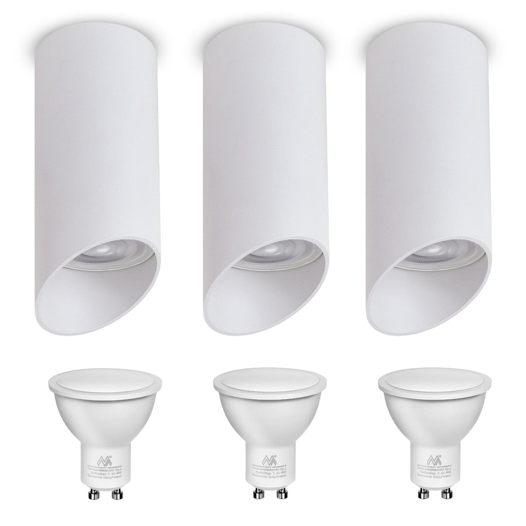 Corp de iluminat de suprafață/tub Maclean, spot, rotund, aluminiu, GU10, 55x130mm, alb, MCE360 W 3pcs+LED bec GU10 7W Maclean Energy MCE437 NW alb neutru 4000K, 220-240V~, 50/60Hz 3pcs