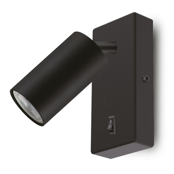 Maclean wall lamp / wall light, spot, rotund, GU10, cu comutator 55x90mm, culoare neagră, MCE369 B+ Bec LED GU10 7W Maclean Energy MCE437 WW alb cald 3000K, 220-240V~, 50/60Hz, 490 lumeni