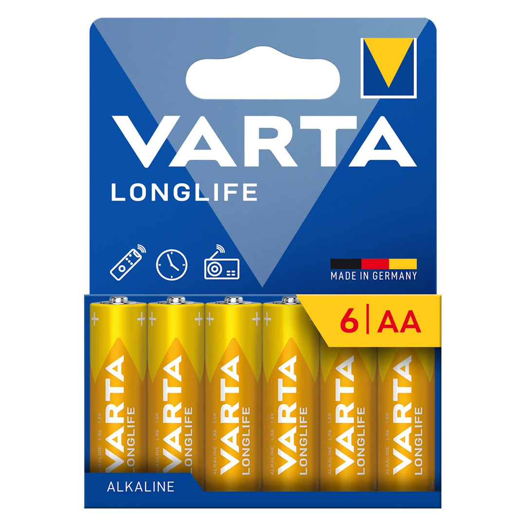 6 бр. алкални батерии 1,5 V LR6 AA Varta Longlife в блистер