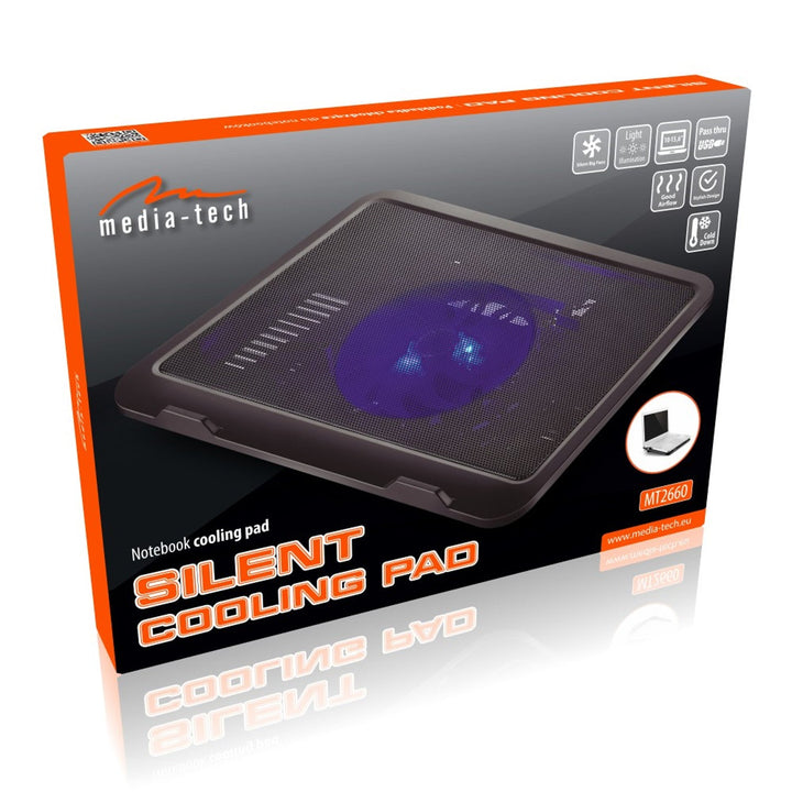 SILENT COOLING PAD - Охлаждаща подложка за лаптопи с размер 15,6 инча и по-малки, тиха, ефективна, вентилатори 13,5 см, USB порт за преминаване