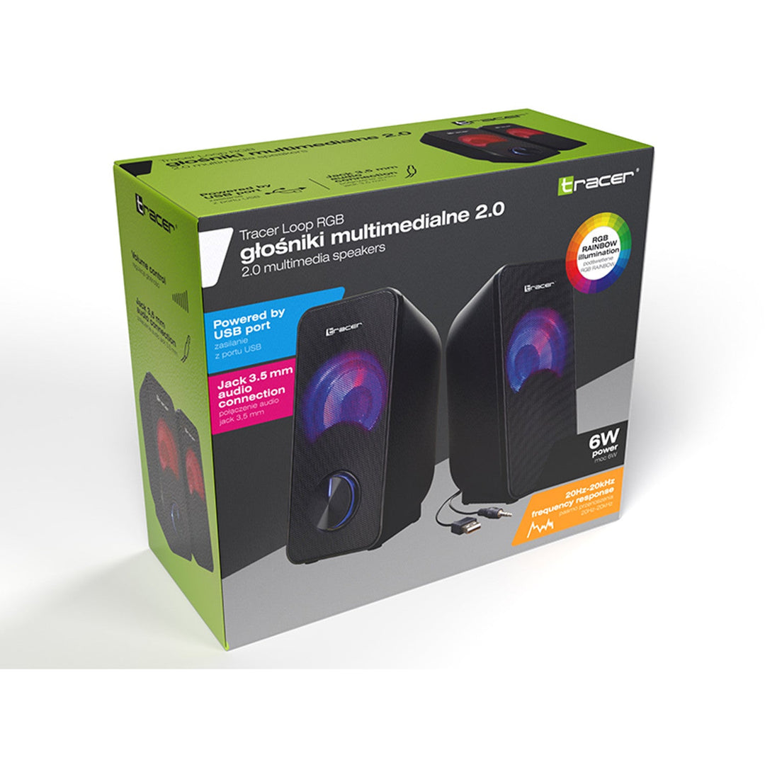 Трейсър високоговорители, RGB подсветка, 6 W RMS, USB захранване, Loop