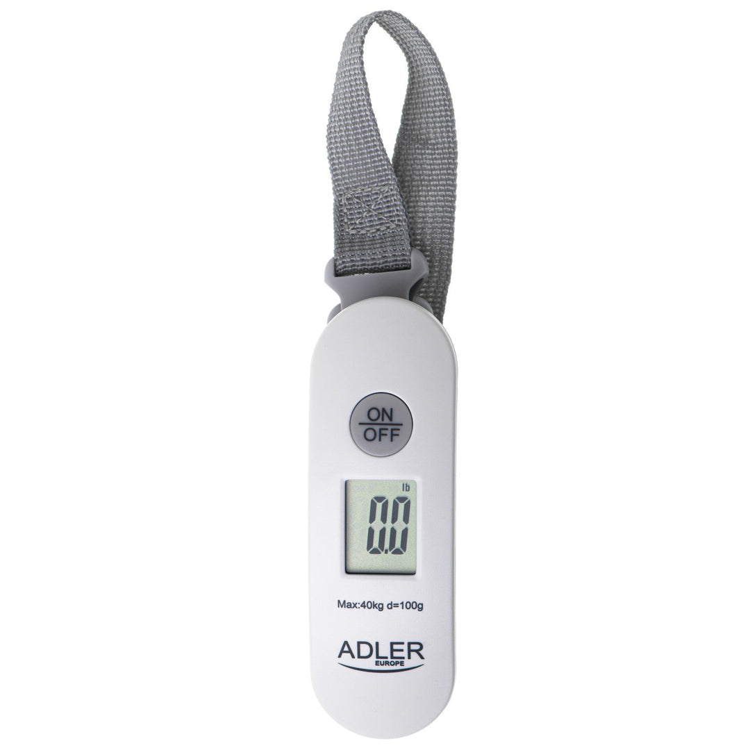 Везни за багаж Adler, до 40 кг, LCD дисплей, функция за тариране и стабилизиране на резултата, бяло-сиво, AD 8189