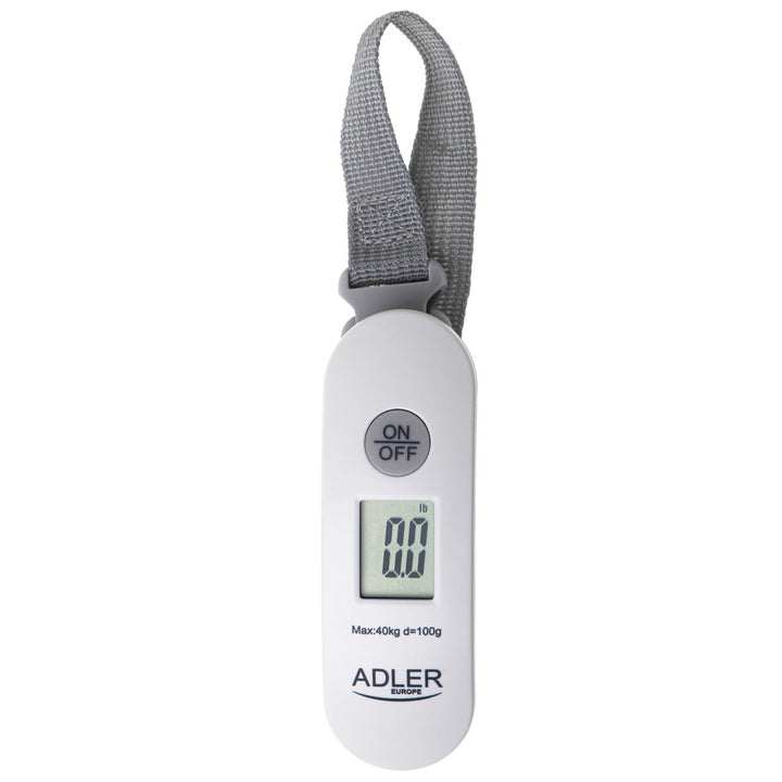 Везни за багаж Adler, до 40 кг, LCD дисплей, функция за тариране и стабилизиране на резултата, бяло-сиво, AD 8189