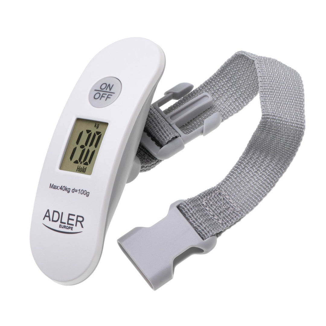 Везни за багаж Adler, до 40 кг, LCD дисплей, функция за тариране и стабилизиране на резултата, бяло-сиво, AD 8189