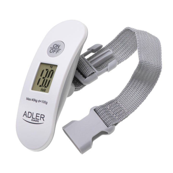 Везни за багаж Adler, до 40 кг, LCD дисплей, функция за тариране и стабилизиране на резултата, бяло-сиво, AD 8189