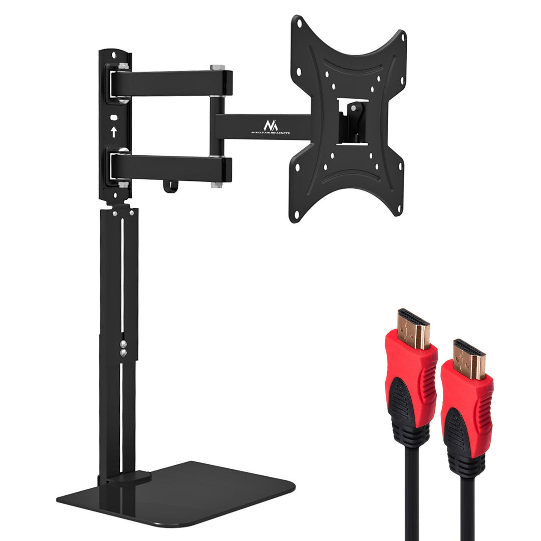 Стойка за телевизор с рафт за DVD Maclean, VESA 200x200, 23"-43", 25 кг, MC-771A + HDMI 2.0 4K 3D UHD 1,8 м МЕДЕН 48-битов КАБЕЛ
