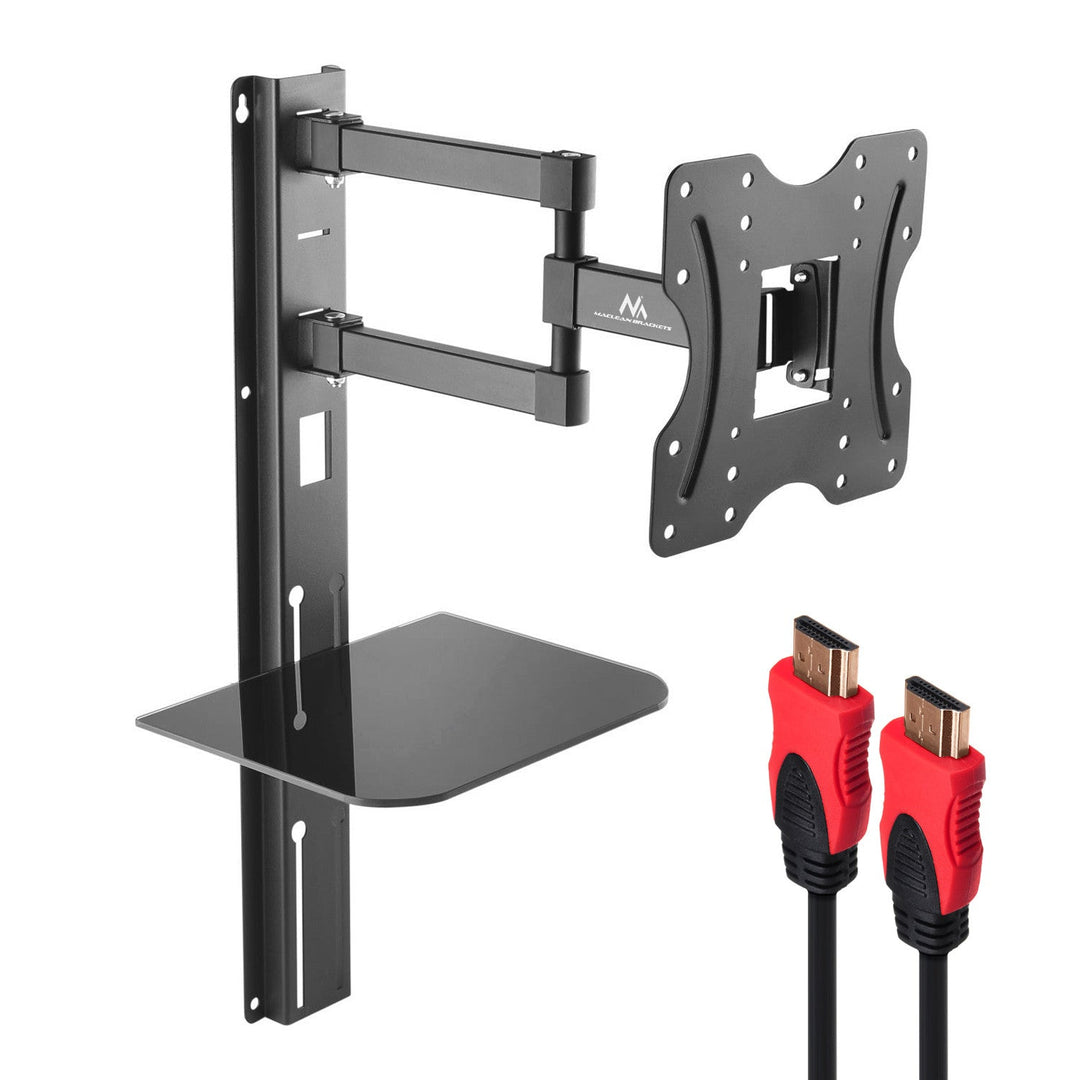 Стойка за телевизор с рафт за DVD Maclean, VESA 200x200, 23"-42", 30 кг, MC-771+КАБЕЛ HDMI 2.0 4K 3D UHD 1,8 м МЕДЕН 48 бита