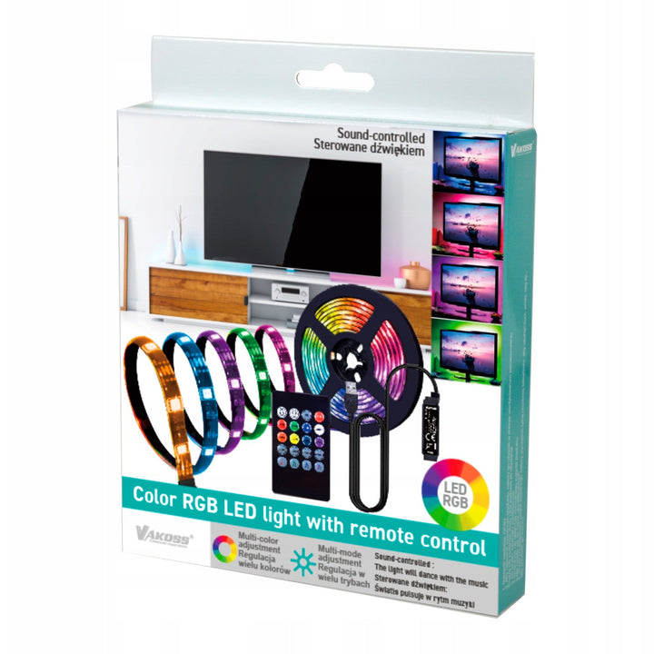 Vakoss RGB LED лента, за осветление на телевизор, управлявана от звук, дистанционно управление, LA-C612
