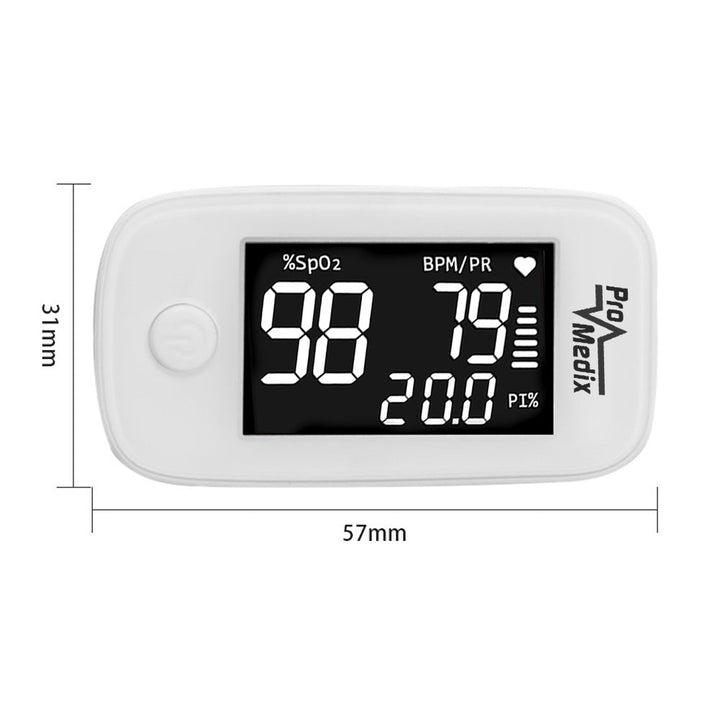 Promedix PR-870 1,5" HD LED пулсоксиметър за пръст, медицински монитор за сърдечен ритъм + 2x CE EN 14683:2019 медицински маски - комплект - син цвят 10 броя Promedix PR-280 BFE>98%
