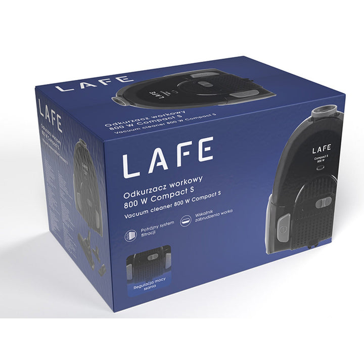 Прахосмукачка Lafe с торбичка, тройна система за филтриране, 800 W, черна, Compact S