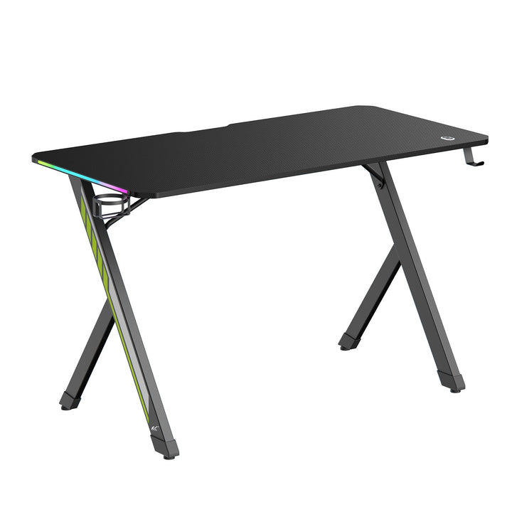 Геймърско бюро NanoRS, черно, с държач за слушалки и чаша, RGB подсветка, макс. 75 кг, размери 1200 x 600 x 750 мм, RS102
