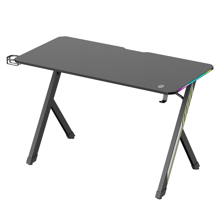 Геймърско бюро NanoRS, черно, с държач за слушалки и чаша, RGB подсветка, макс. 75 кг, размери 1200 x 600 x 750 мм, RS102