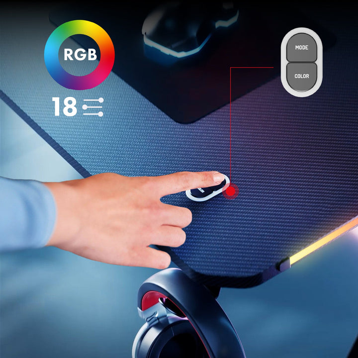 Геймърско бюро NanoRS, черно, с държач за слушалки и чаша, RGB подсветка, макс. 75 кг, размери 1200 x 600 x 750 мм, RS102