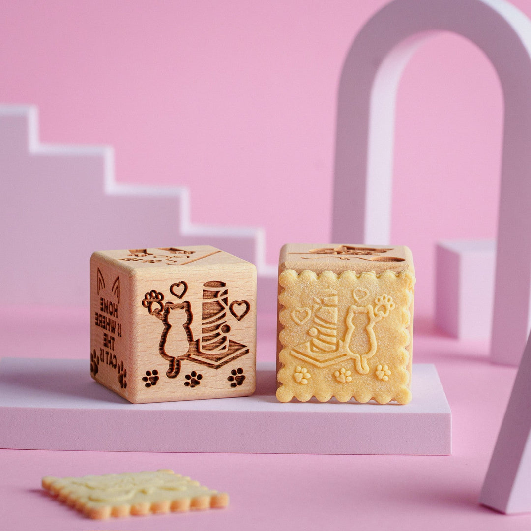 Goody Woody гравиран куб за торта, 6 см, бук, 6 дизайна, котки