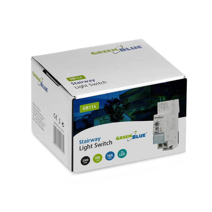 GreenBlue таймер за стълби с DIN шина, настройка 30 сек.-10 мин., макс. 2300 W, GB114, 3 броя