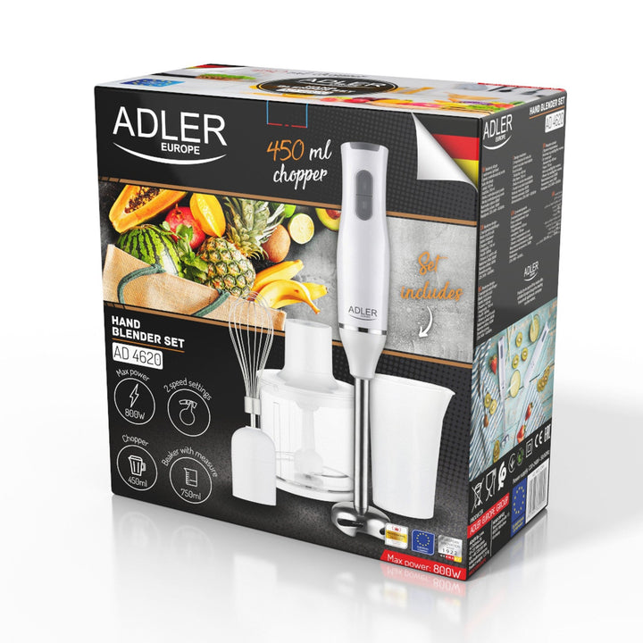 Ръчен блендер Adler, 2 скорости, бял, 800 W, AD 4620