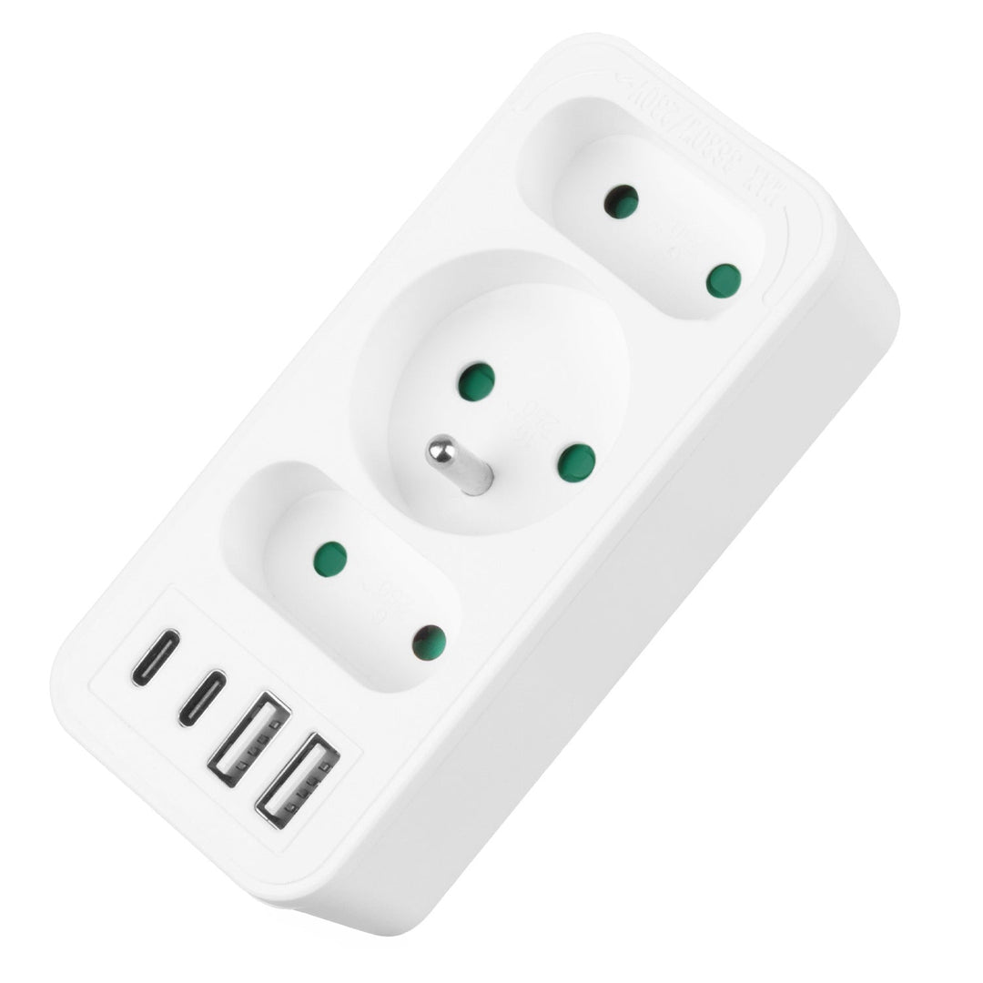 Маклин електрически контакт x3 + 4xUSB, разклонител с 3 контакта, 2xUSB A, 2xUSB C PD 20W, 1x16A + 2x6A, MCE248 F/W