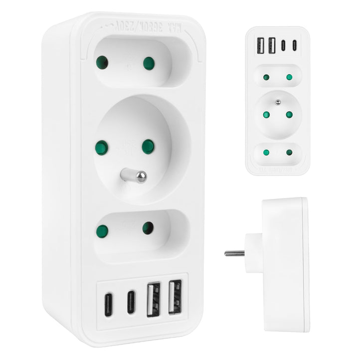 Маклин електрически контакт x3 + 4xUSB, разклонител с 3 контакта, 2xUSB A, 2xUSB C PD 20W, 1x16A + 2x6A, MCE248 F/W