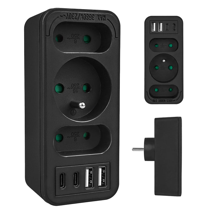 Маклин контакт x3 + 4xUSB, разклонител с 3 контакта, 2xUSB A, 2xUSB C PD 20W, 1x16A + 2x6A, MCE248 F/B