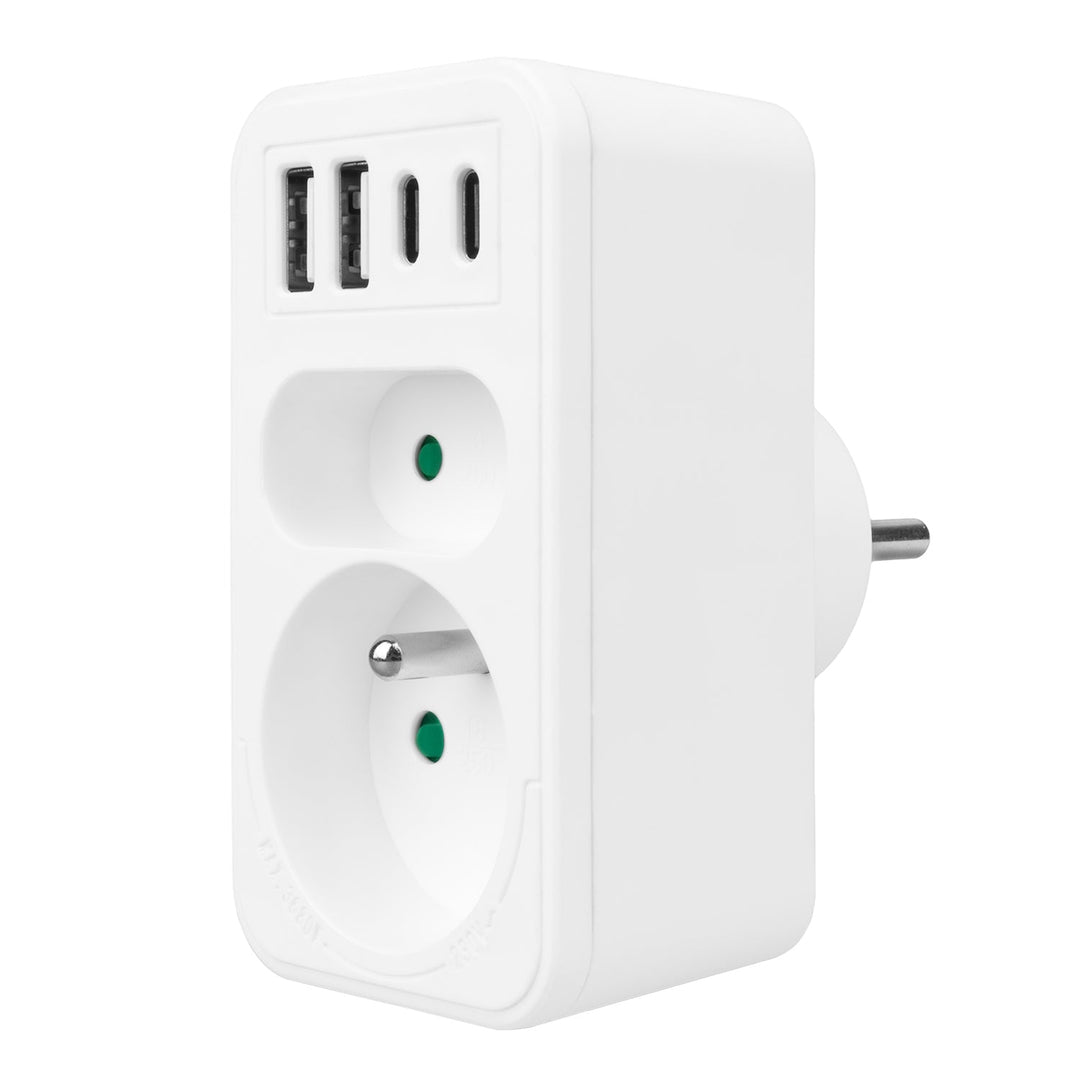 Маклин контакт x2 + 4xUSB, сплитер с 2 контакта, 2xUSB A, 2xUSB C PD 20W, 1x16A + 1x6A, MCE249 F/W
