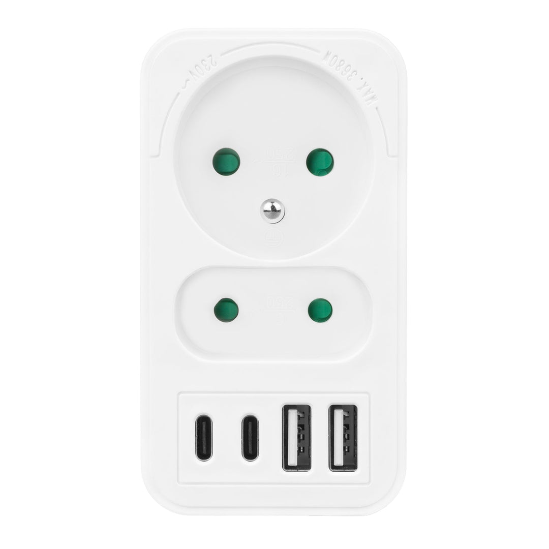 Маклин контакт x2 + 4xUSB, сплитер с 2 контакта, 2xUSB A, 2xUSB C PD 20W, 1x16A + 1x6A, MCE249 F/W