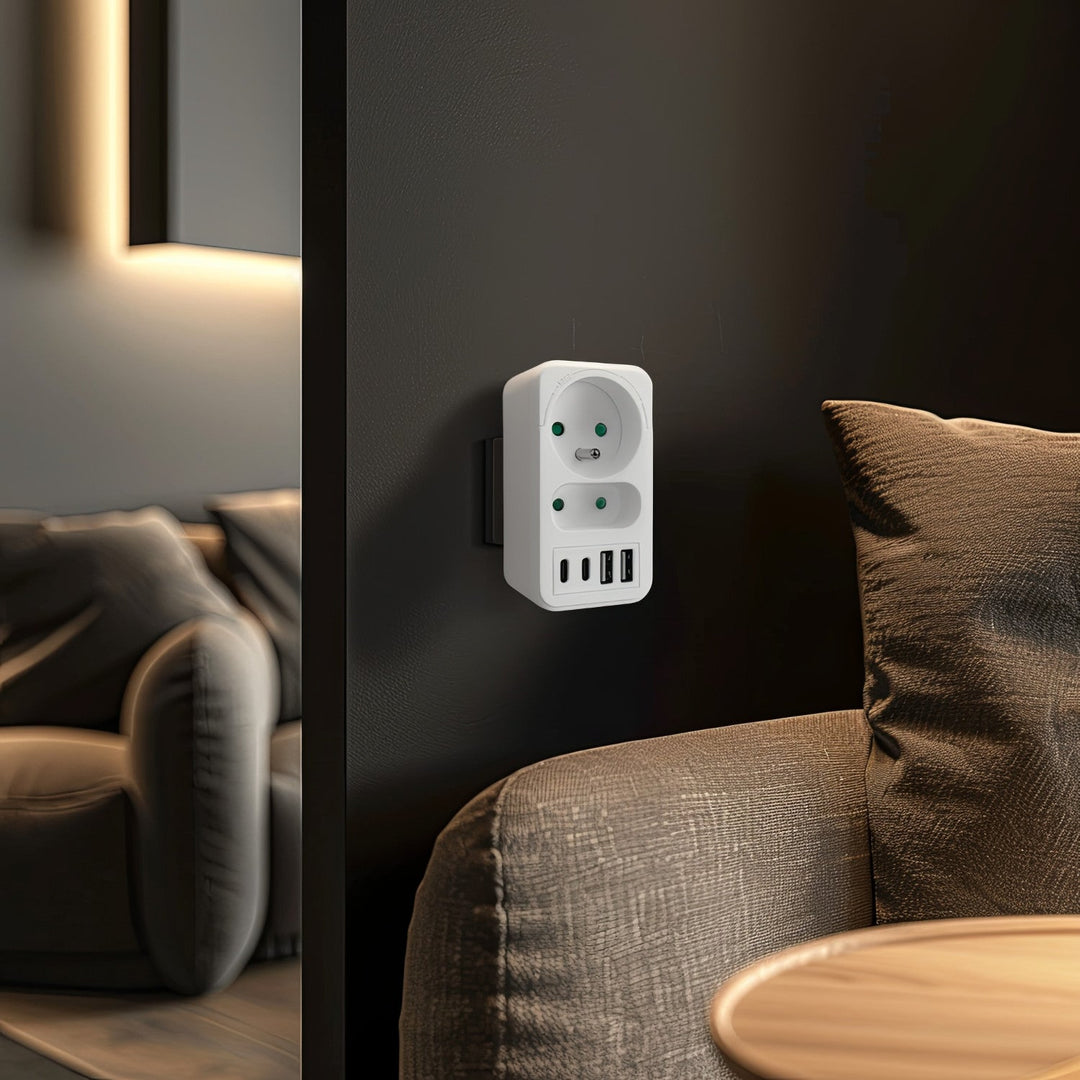 Маклин контакт x2 + 4xUSB, сплитер с 2 контакта, 2xUSB A, 2xUSB C PD 20W, 1x16A + 1x6A, MCE249 F/W