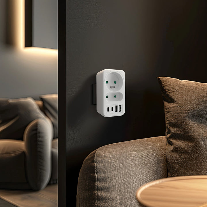 Маклин контакт x2 + 4xUSB, сплитер с 2 контакта, 2xUSB A, 2xUSB C PD 20W, 1x16A + 1x6A, MCE249 F/W